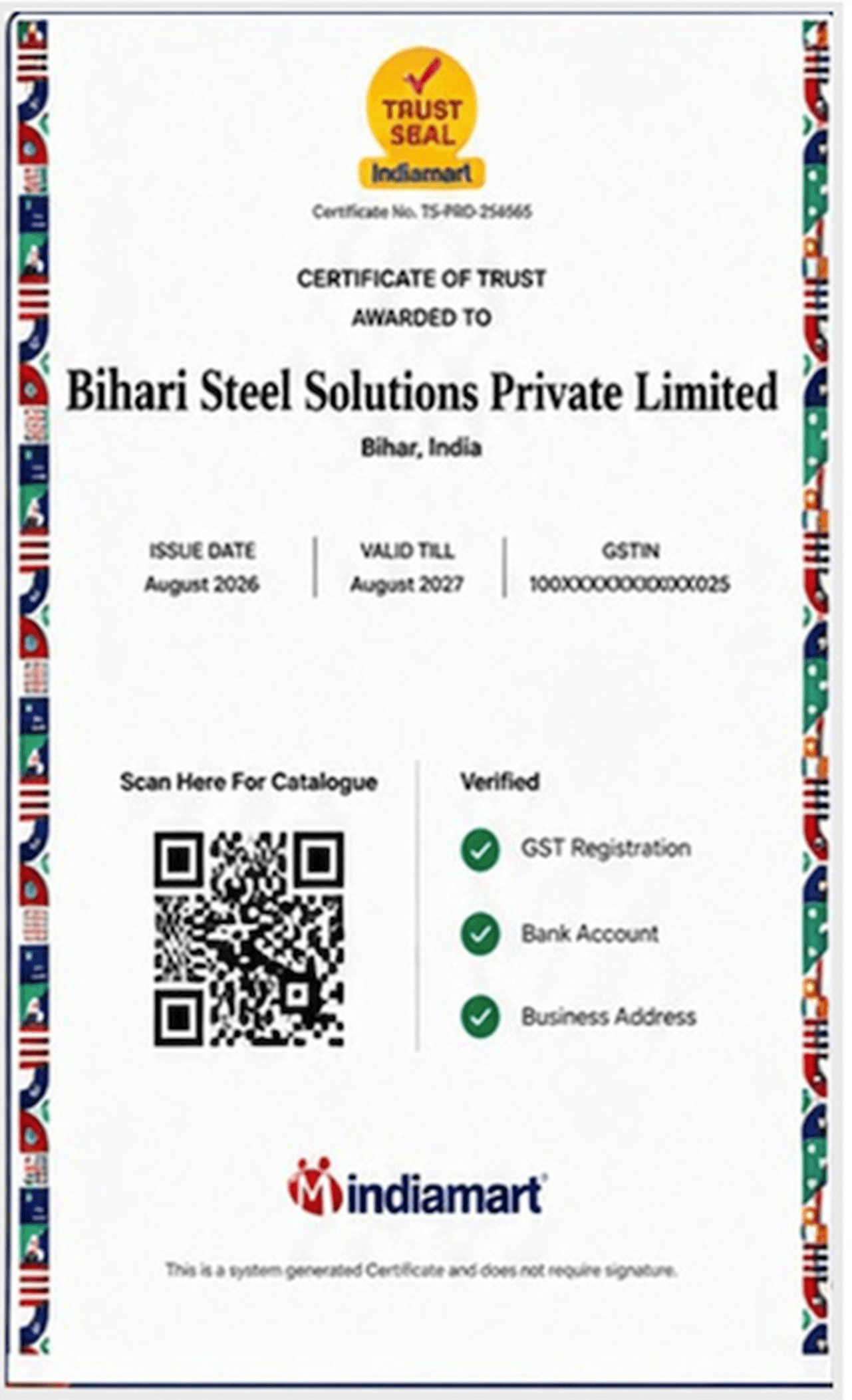 IndiaMART TrustSEAL - Certificate of Trust